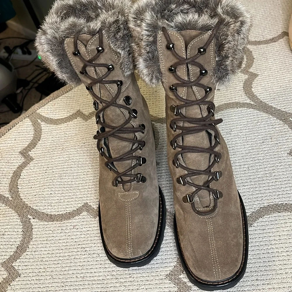 AQUATALIA BY MARVIN K BRASS WEATHERPROOF BROWN SUEDE FAUX FUR lace up boots - Picture 13 of 15